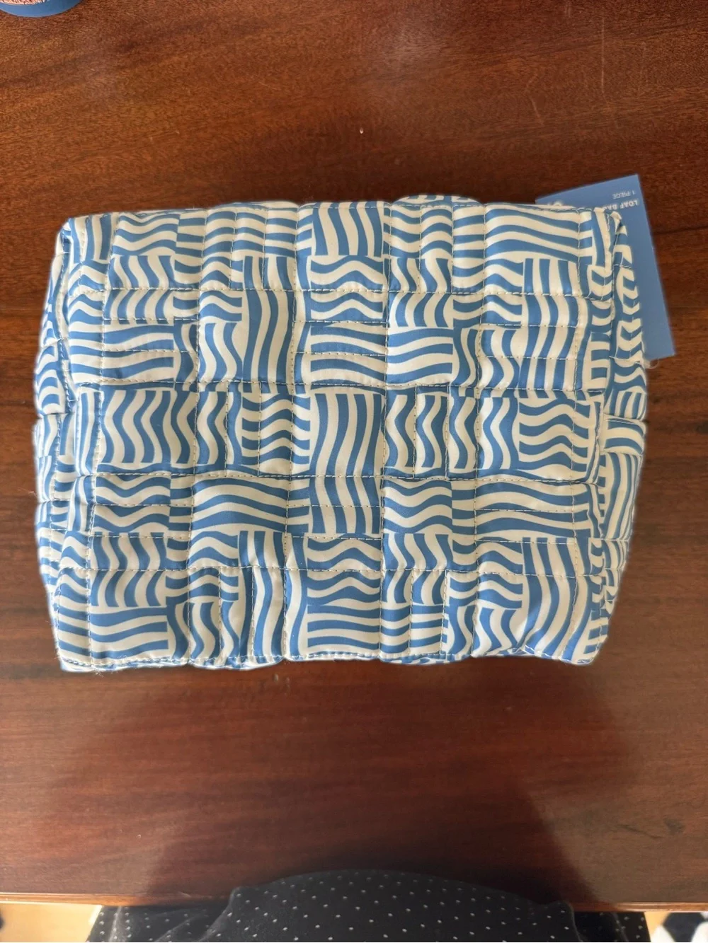 Sonia Kashuk NWT Blue and White Quilted Wave-Pattern Pouch